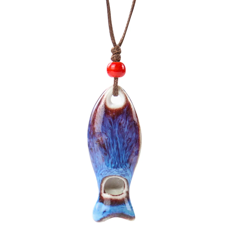 Elegant Fish Whistling Pendant Necklace Ceramic Women Jewelry Long Rope Sweater Chain Survival Ethnic Handmade Choker Coach Gift