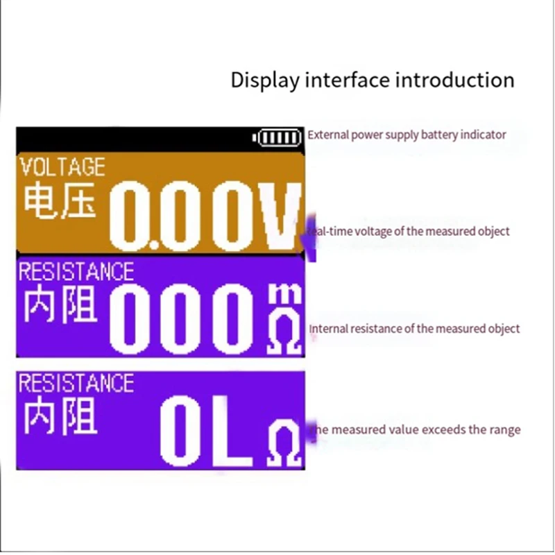 Battery Internal Resistance Meter Milliohm 4-Wire AC Method With Kelvin Clip Resistance Meter With Internal Power Supply