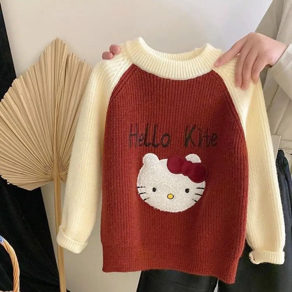 طقم شتوي للفتيات من سانريو هالو كيتي سترة محبوكة سميكة كورية جديدة وسراويل جلدية شتوية مخملية طقم مكون من قطعتين عصري رائع #4