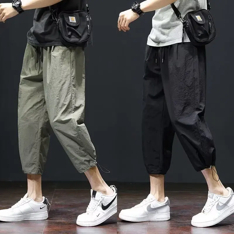 

Ice Silk Men's Summer Casual Loose Straight Leg ort Pants Breathable Qui Dry Eighteen Sports Riding Trousers