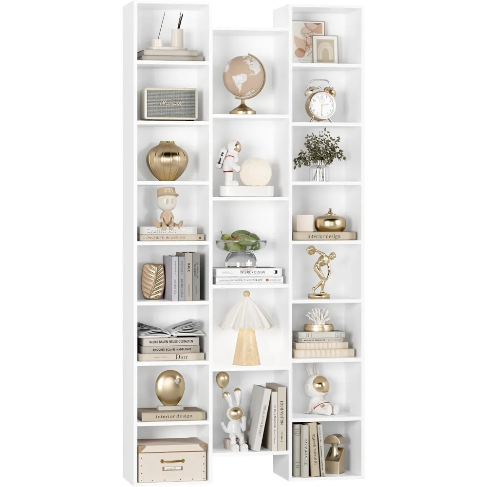 Triple Wide8Tier Media Storage Tower Rack,71Large CD DVD Storage Tower Rack with Adjustable Shelves, Black/White