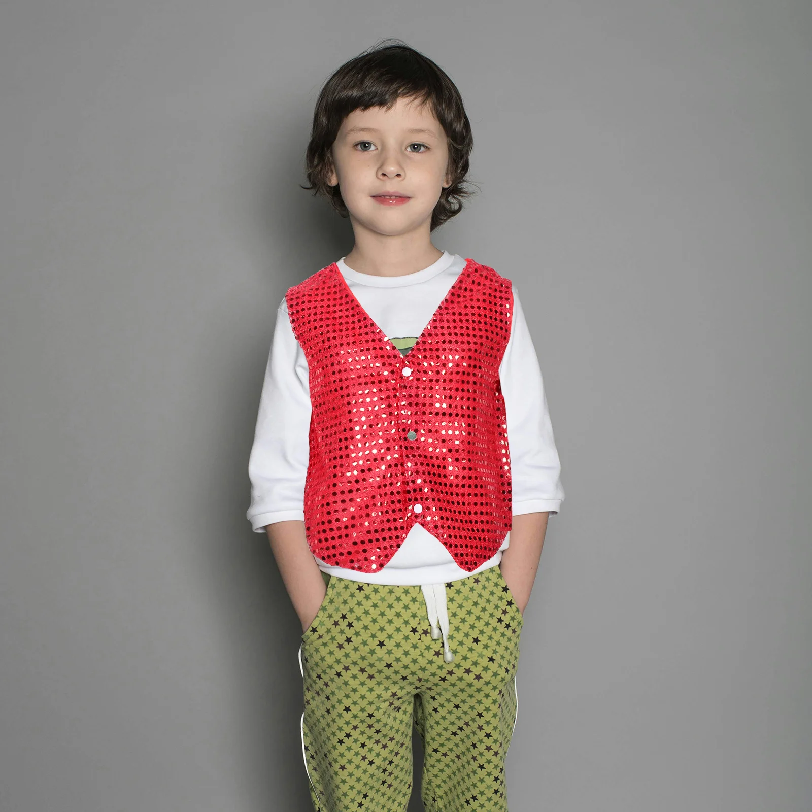 

Sequins Vest Red Hip Hop Jazz Dance Performance Costume 140Cm Shiny Sequin Waistcoat Sequin Vest