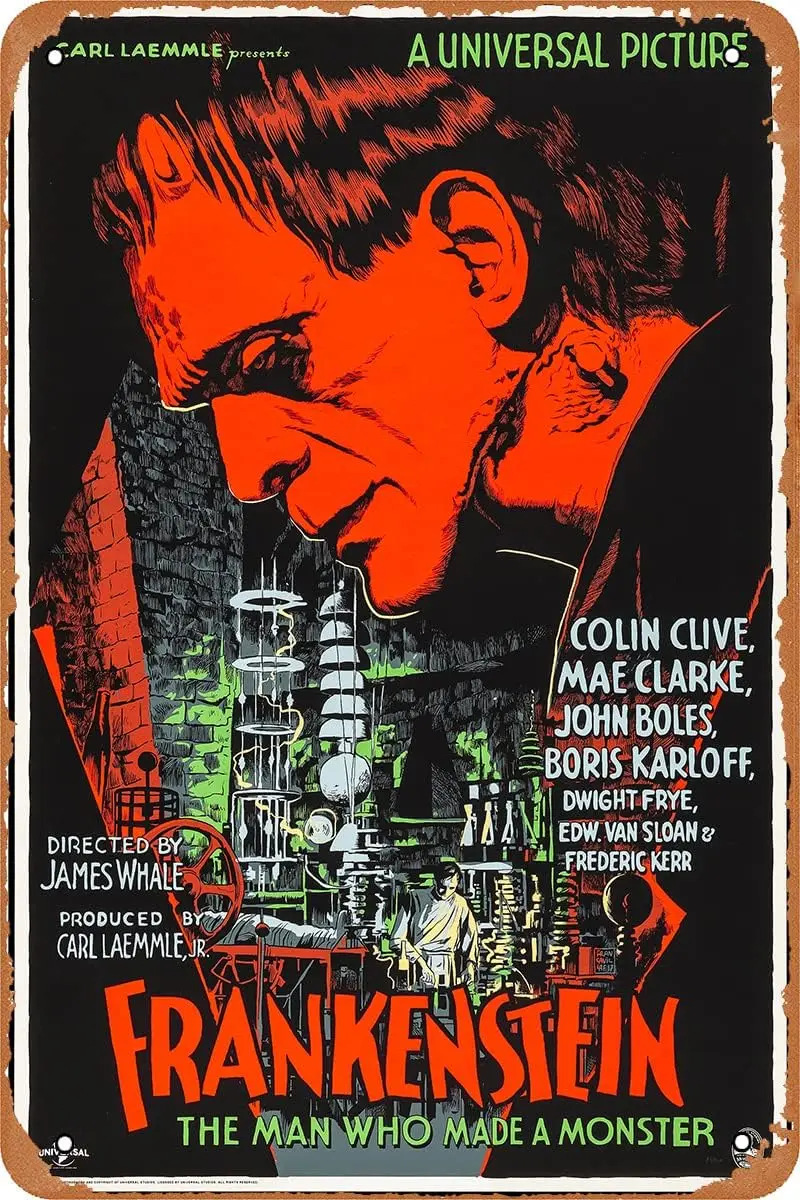 لافتة قصدير معدنية لفيلم فرانكشتاين ، لافتة فنية جدارية عتيقة للمنزل ، بار قهوة ، ديكور لوحة ، ملصق معدني ، 8 × 12 بوصة #1