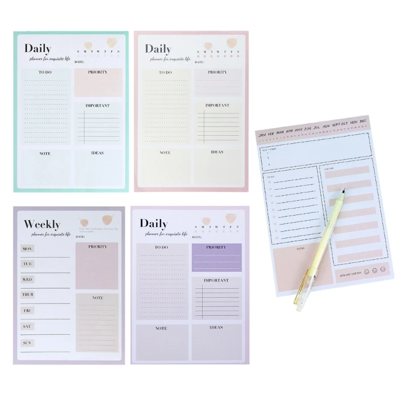Daily Planner with PVC Hard Cover 50 Undated Tear-Off Sheets To Do List Notebook Twin-coil Binding Daily Journal Notepad