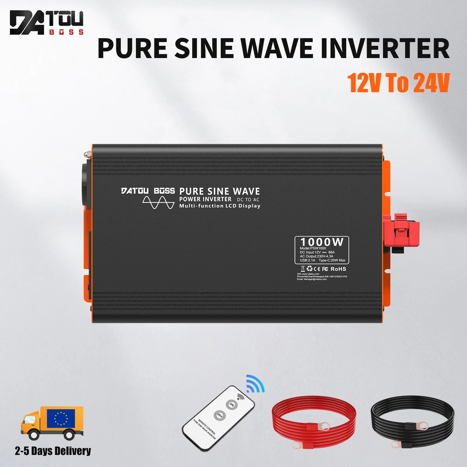 DATOUBOSS PSW-1000W Pure Sine Wave Inverter 1000W DC 12V~24V To AC220V Power Inverter Continuous Power 2000W Solar Inverter