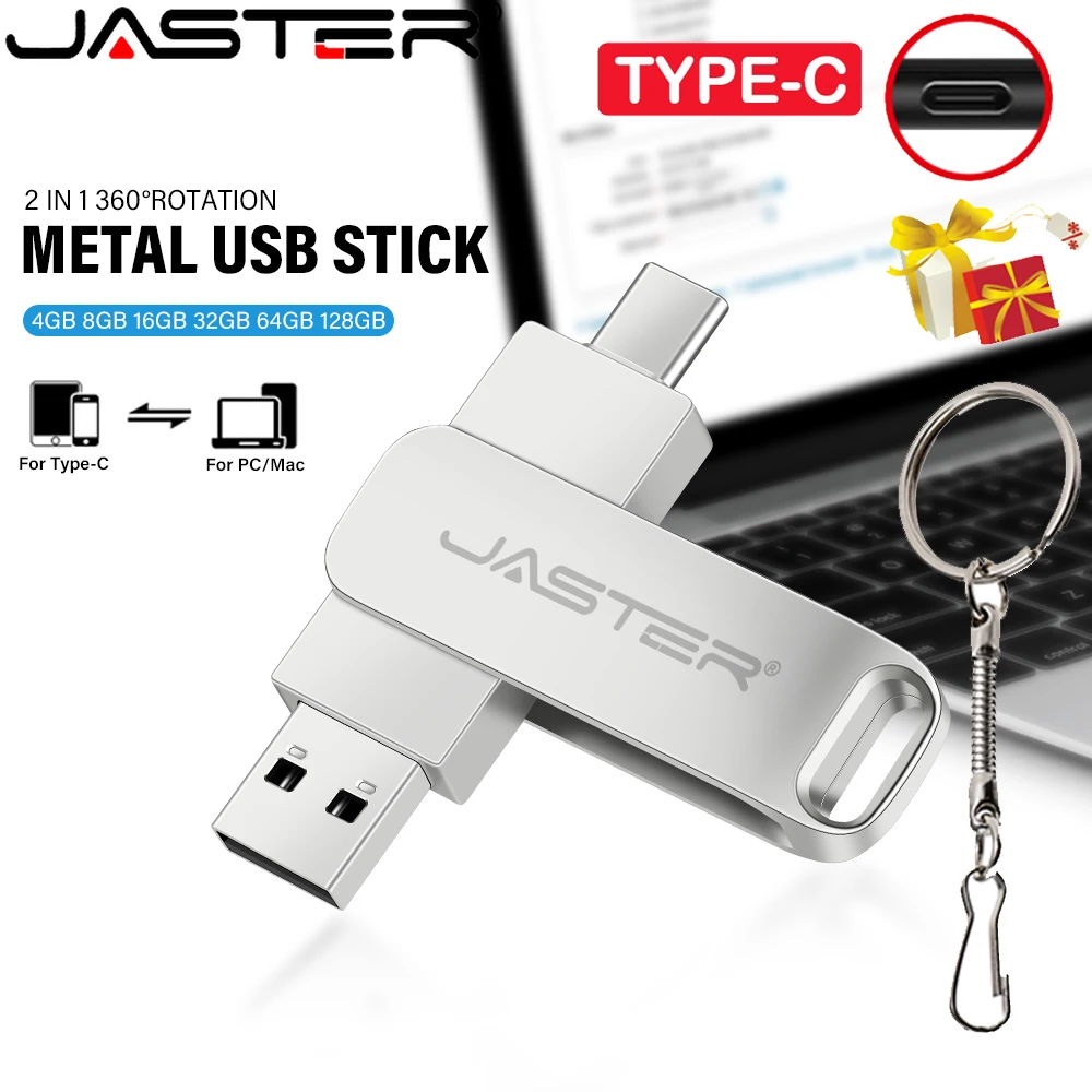 

Type C USB 2.0 Flash Drives 128GB Metal 2 in 1 Pen drive 64GB Multifuncional Memory stick with chain 32GB U disk for smart phone