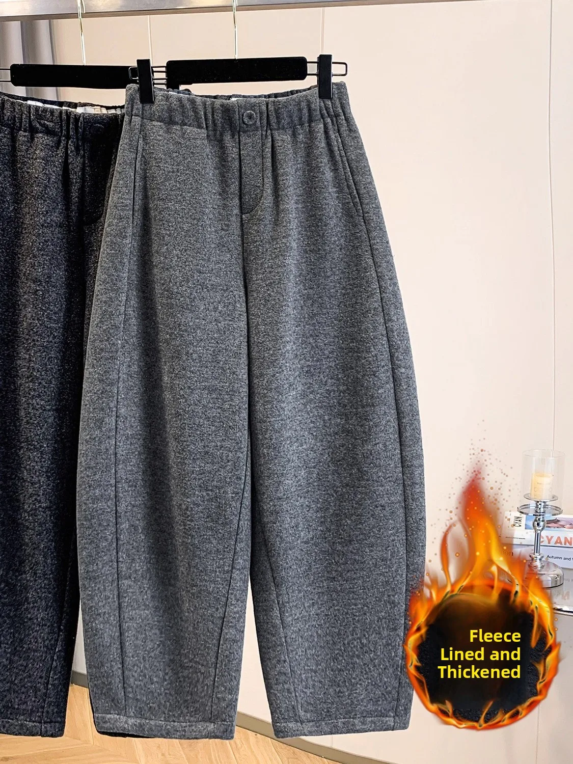 

Брюки с высокой талией и широкими штанинами, спортивные, повседневные, на осень-зиму, женские, больших размеров, универсальные, длинные