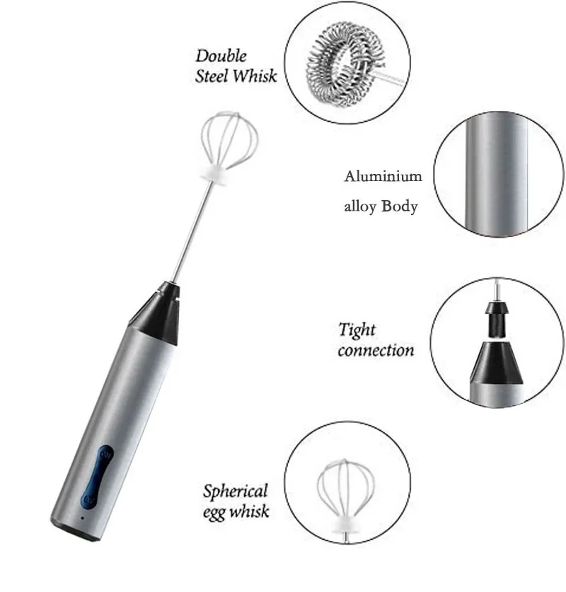 3 In 1 Portable Electric Milk Frother USB Stainless Steel Milk Frother Maker Handheld Foamer Egg-whisk Coffee Frothing Wand