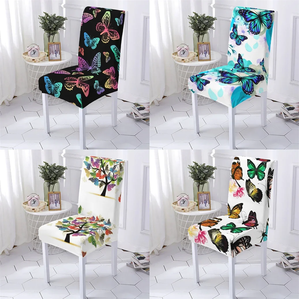Animal Style Chair Cover Elastic Chairs Covers For Dining Chiars Covers Cartoon Butterfly Pattern Cover Of Chair Home Stuhlbezug