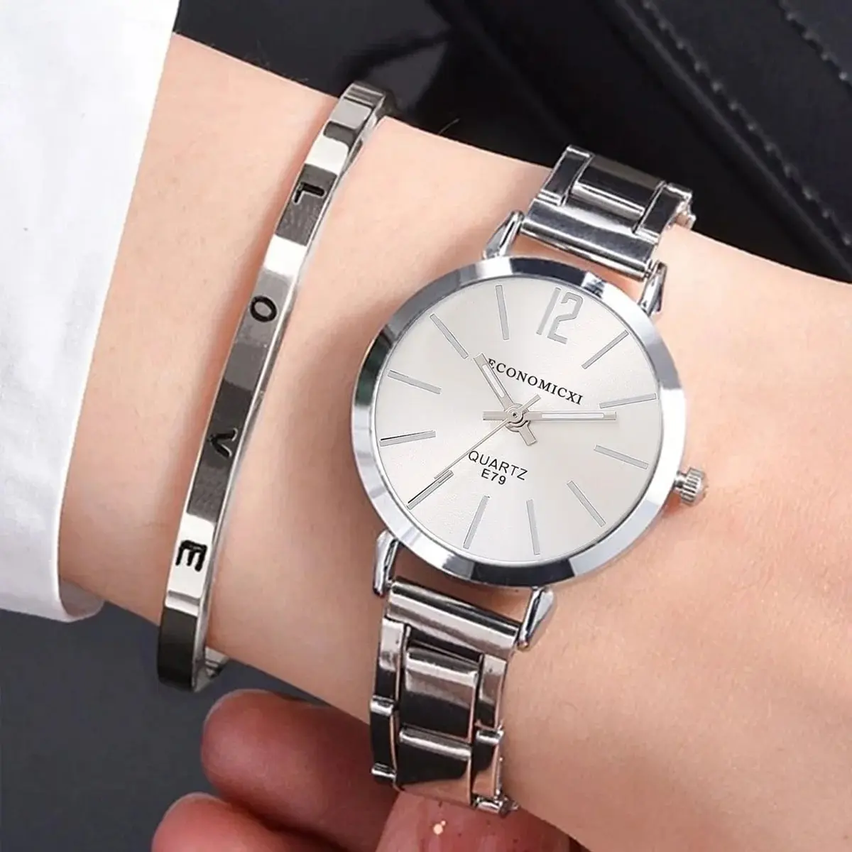 2pcs Set Watch Luxury Women Simple Dial Hollow Strap Fashion Gold Bracelet Quartz Wristwatch Student Ladies Watches Reloj Mujer