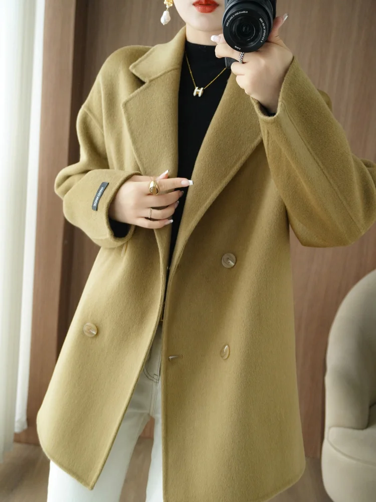 Autumn and winter women's wool coat lapel double breasted 100% wool coat multi-color women's warm coat