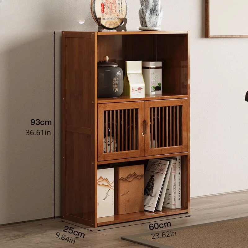 

3-tier bamboo storage cabinet, Chinese style bookcase for home or office use with simple assembly