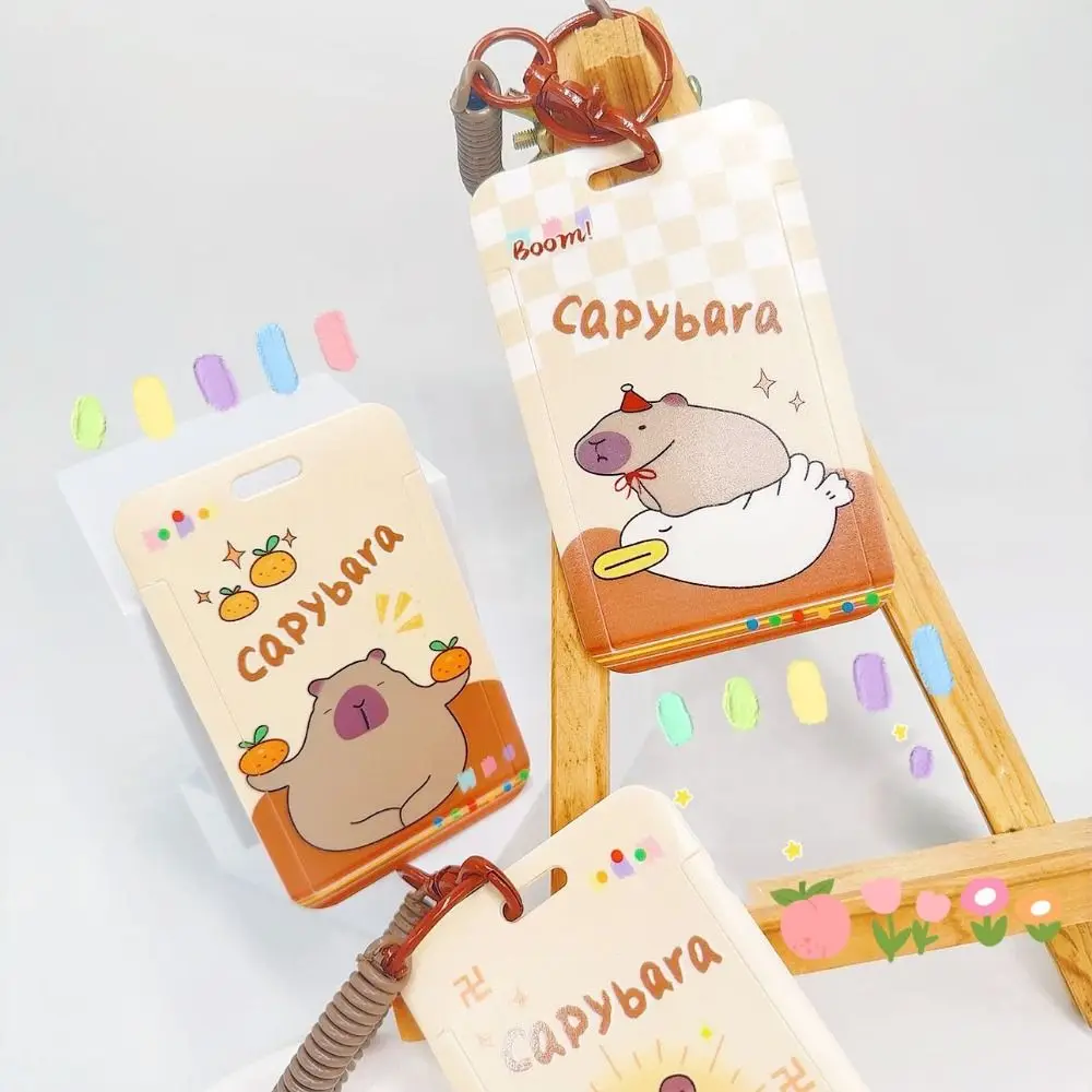 Cute Capybara Capybara Card Holder Rabbit Flower Cartoon Card Cover with Keychain Tulip Photo Protective Case Student