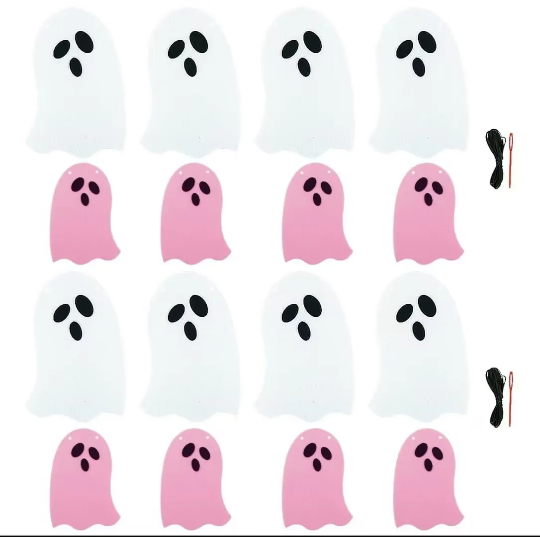 ハロウィーンの旗,ピンクと白のゴーストバナー,パーティーの装飾