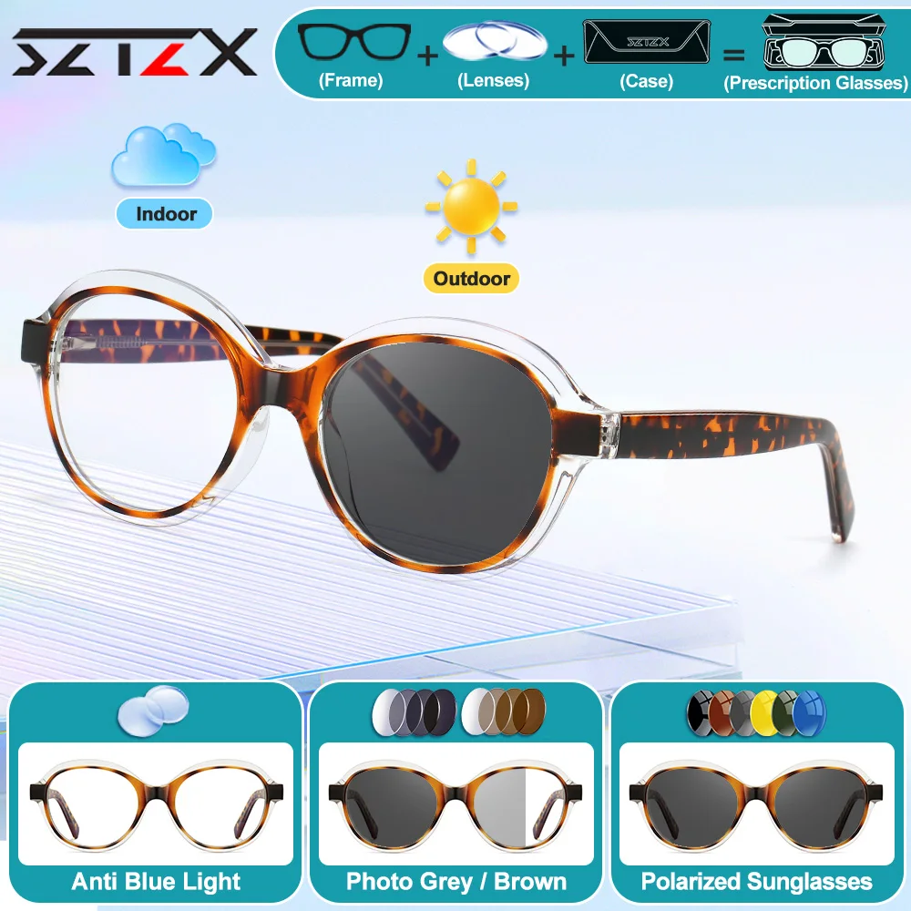 

SZTZX Versatile Women Small Frame Anti Blue Light Myopia Prescription Glasses Round Photochromic Progressive Computer Eyeglasses