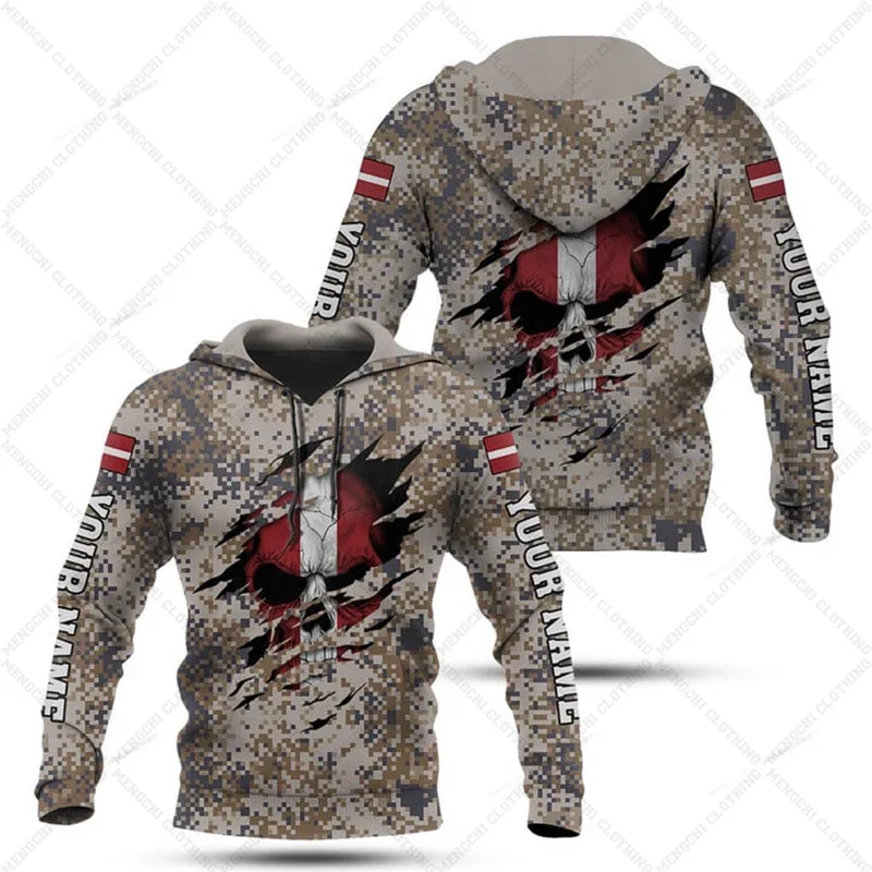 2024 New Style Custom Name Latvia Desert Camouflage Hoodies Loose Men's Fashion Sweatshirts Boy Casual Pullover Boys Hoodies