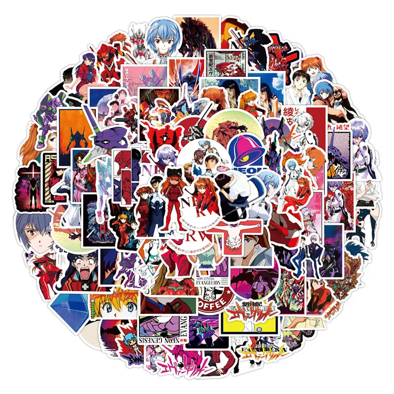 100PCS Neon Genesis Evangelion DIY Stickers Phone Trunk Refrigerator Waterproof Anime Stickers Anime Figure Image Toys Sticker