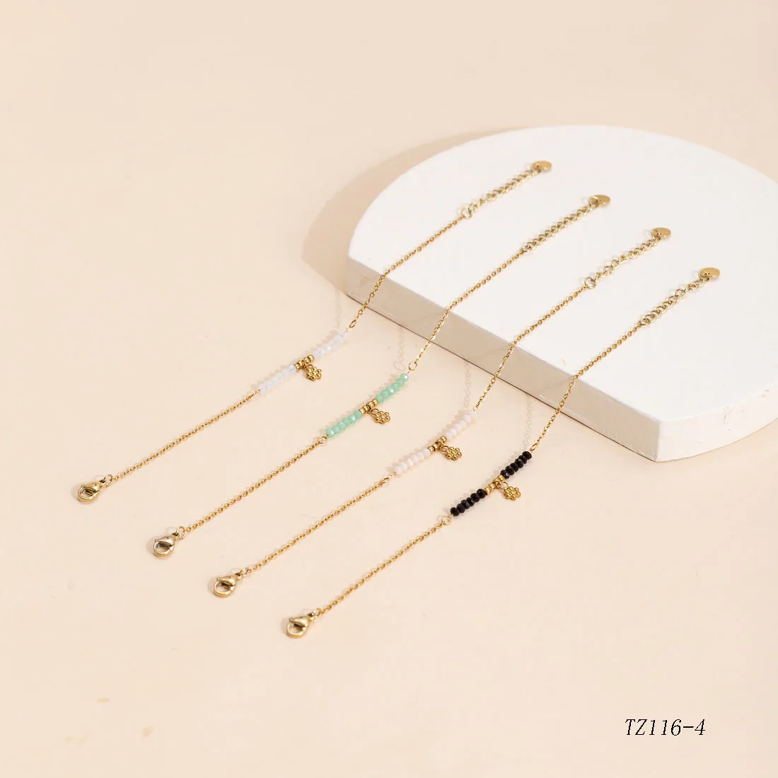 CARLIDANAJewelry Set Gold Plated  Fashion Bohemian Flower Pendant Stainless Steel Natural Stone Bead Necklace Bracelets Women