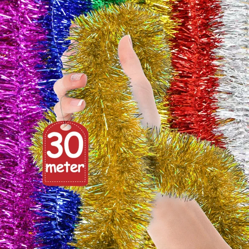 1.5/30M Long Bold Thicked Stripes Christmas Garland Colorful Christmas Wrapping Tinsel Ribbons Bar Wedding New Year Party Decor