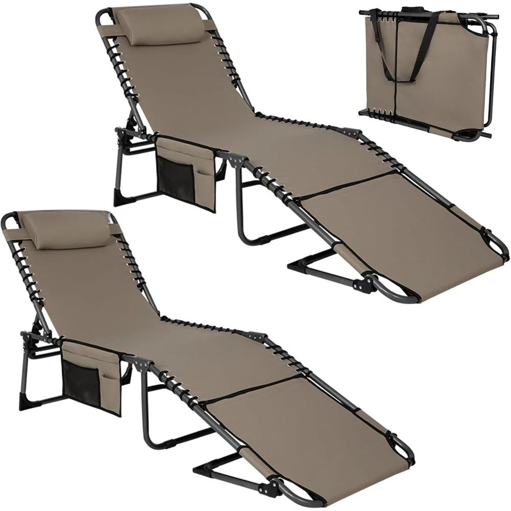 

2 Pack Tanning Chair with Face Hole, Lounge Chairs Outdoor Folding Portable Comfy Adjustable 5-Position Lay Flat Foldable Chais
