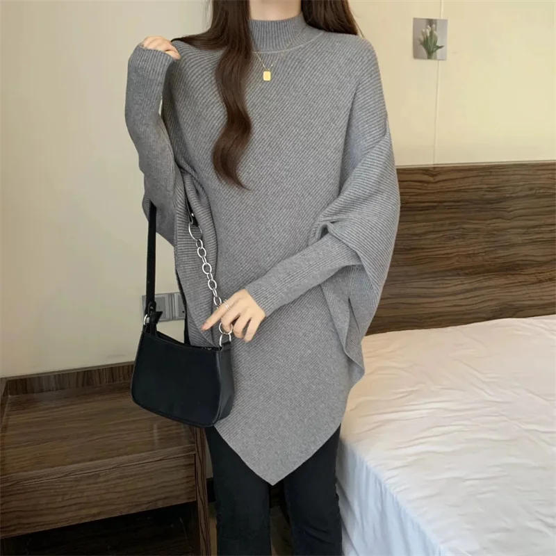 

Women New Half high Neck Knitted Sweater Autumn Ladies Medium Long Styles Jumper Knitted Shawl Advanced Female Pullover Sweater