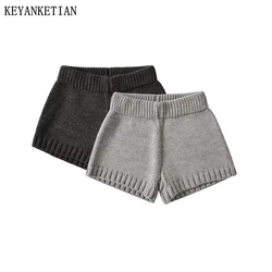 KEYANKETIAN 2025 New Women's Solid color Knit Shorts Street style Hot sweet Slim Sheath Hot Shorts Casual Woolen Straight Pants