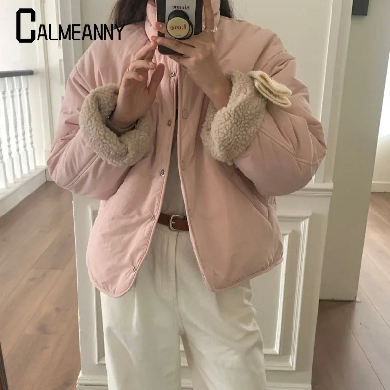 

2024 Winter Korean Edition Warm Women Jackets Lamb Wool Elegant All Match New Sweet Loose Office Lady High Street Coats