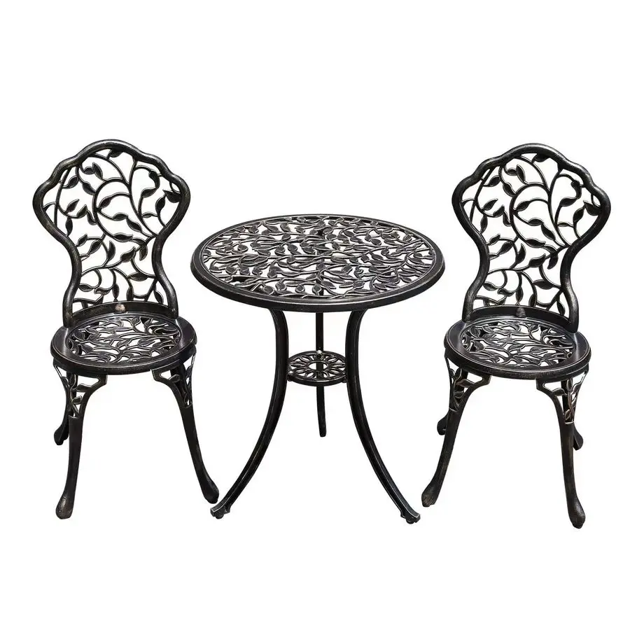 

Patio Bistro Set.RustResistant Cast Aluminum Bistro Table Set with Umbrella Hole for Backyard Leaf DESIGNCOPPER