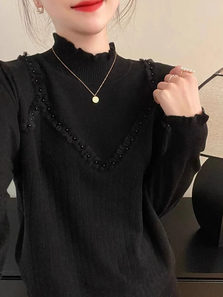 

Ele f High Collar Wool Camere Base irt Simple Sle Autumn Winter Faion Slimming Knitwear Commute ential Sweater