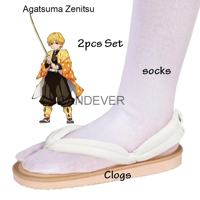 Anime Cosplay Tanjitou Kamado Nezuko Geta Clogs Kimetsu No Yaiba Sandals Shoes Agatsuma Zenitsu Flip Flop Kid Child MN4