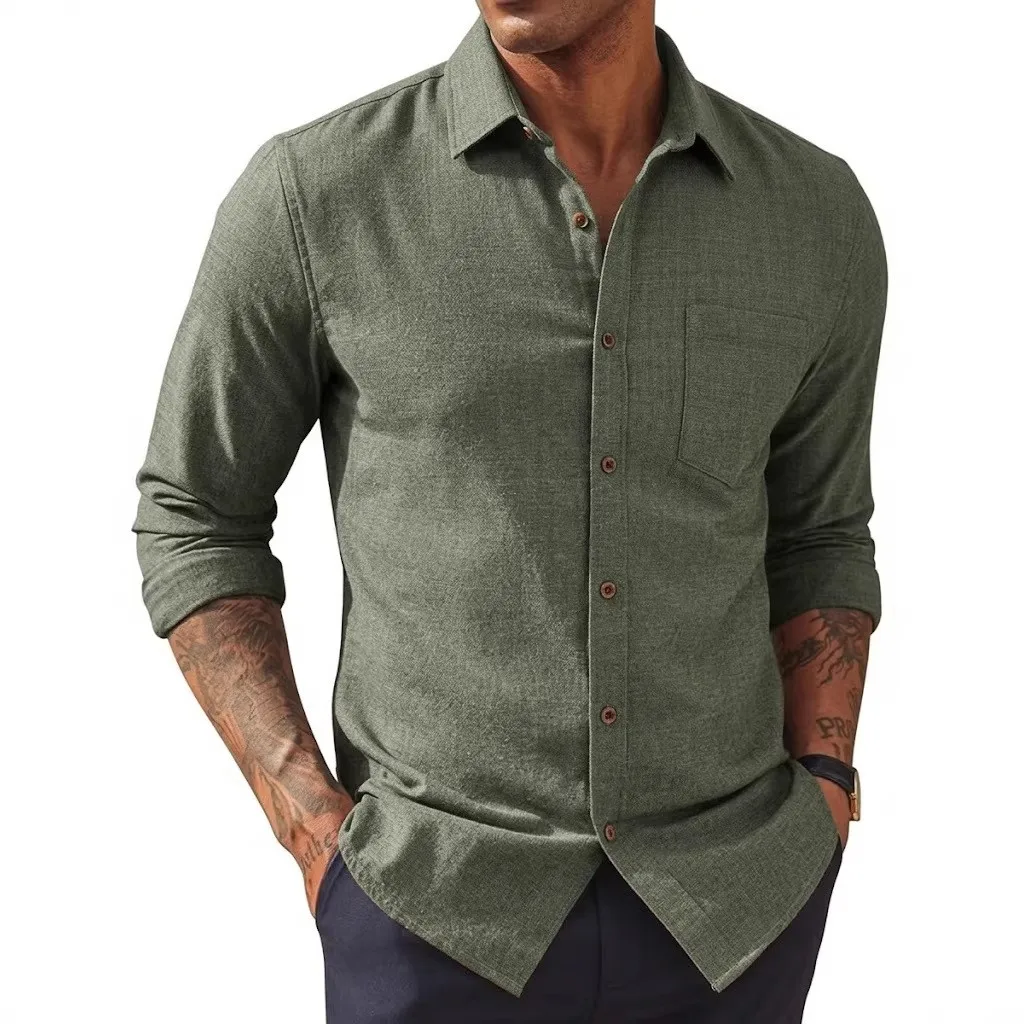 Cardigan Patchwork Shirt Fitted Cut European and American Style Long Sleeve Notched Lapel Daily Wear All Season Men Shirts