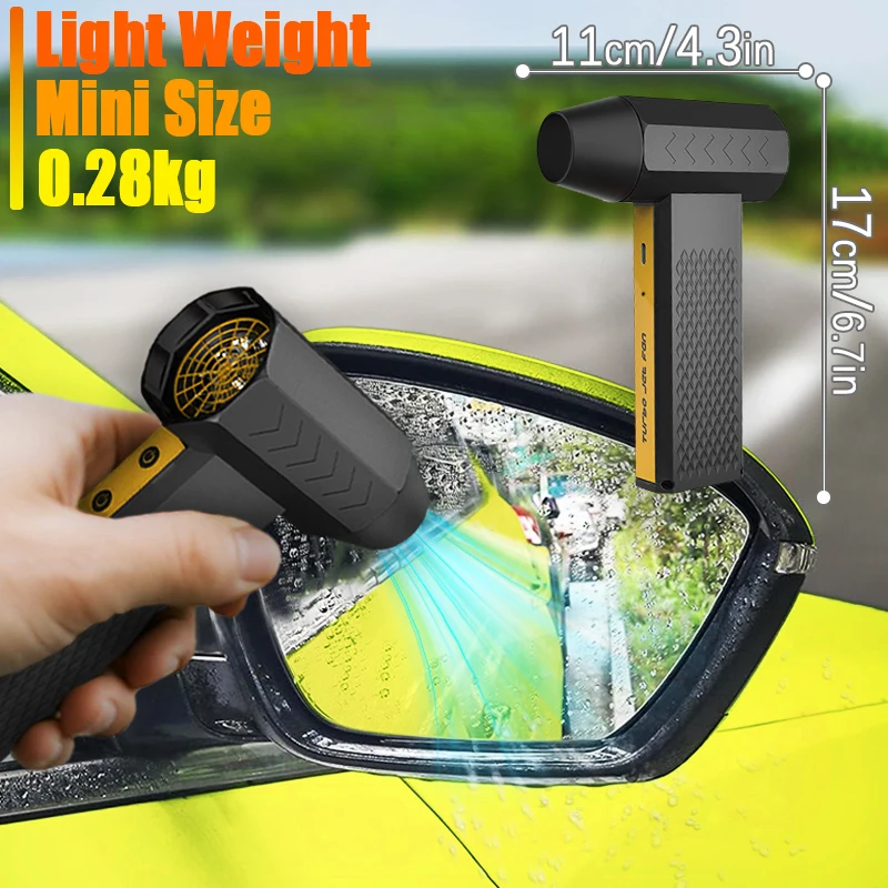 مروحة تربو كهربائية مع ضوء LED 150LM، منفاخ تبريد عالي التقنية 200 وات ومكنسة كهربائية مع 4 سرعات قابلة للتعديل للسيارة/الثلج/التنظيف