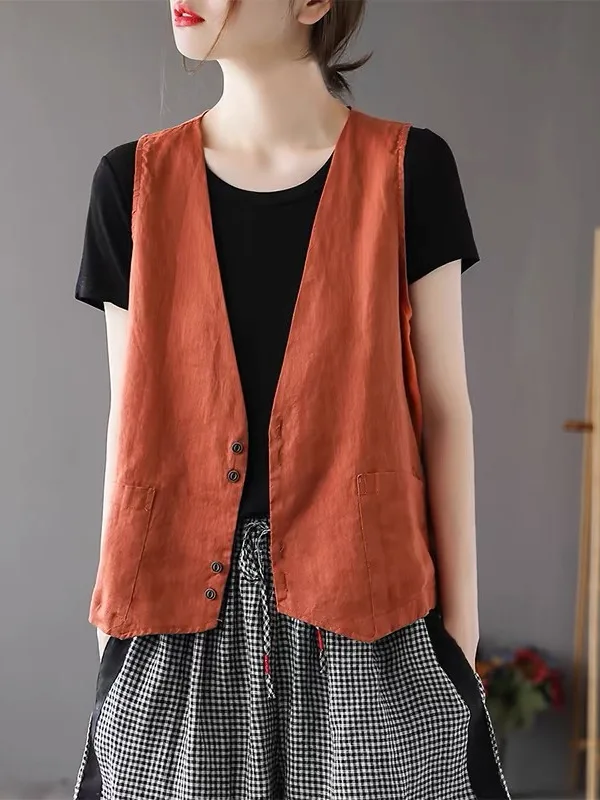 

Loose Women's Sleeveless Vest Top Fashionable Casual Style Large Size Ladies Jacket V-Neck Commute Trend Summer New Arrival