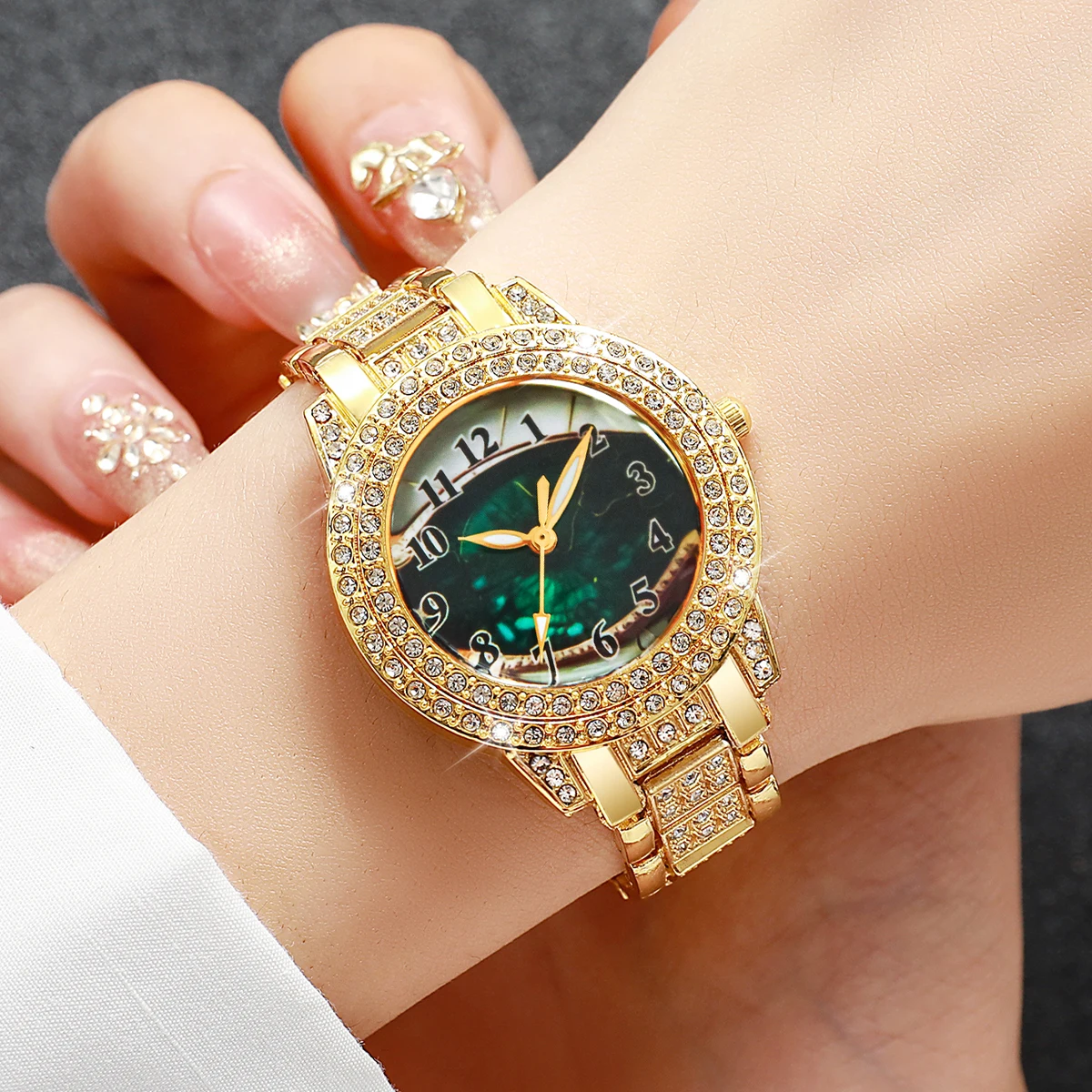 Fashion Rhinestone Women Quartz Watch Ladies Arabic Dial Stainless Steel Wristwatches Reloj Mujer Girls Clock Gift (Without Box)