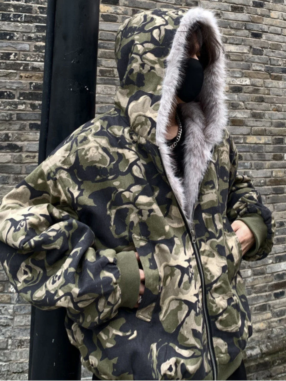 

Retro American Camouflage Hooded Cotton Jaet Men's Winter Faion Brand High-End Sensation ZuoanDiao Thiened Warmth Coat