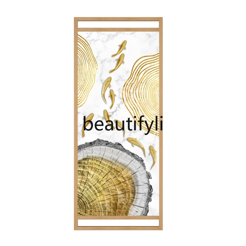 Nordic light luxury solid wood screen partition living room entrance porch block to top seat screen nine fish map
