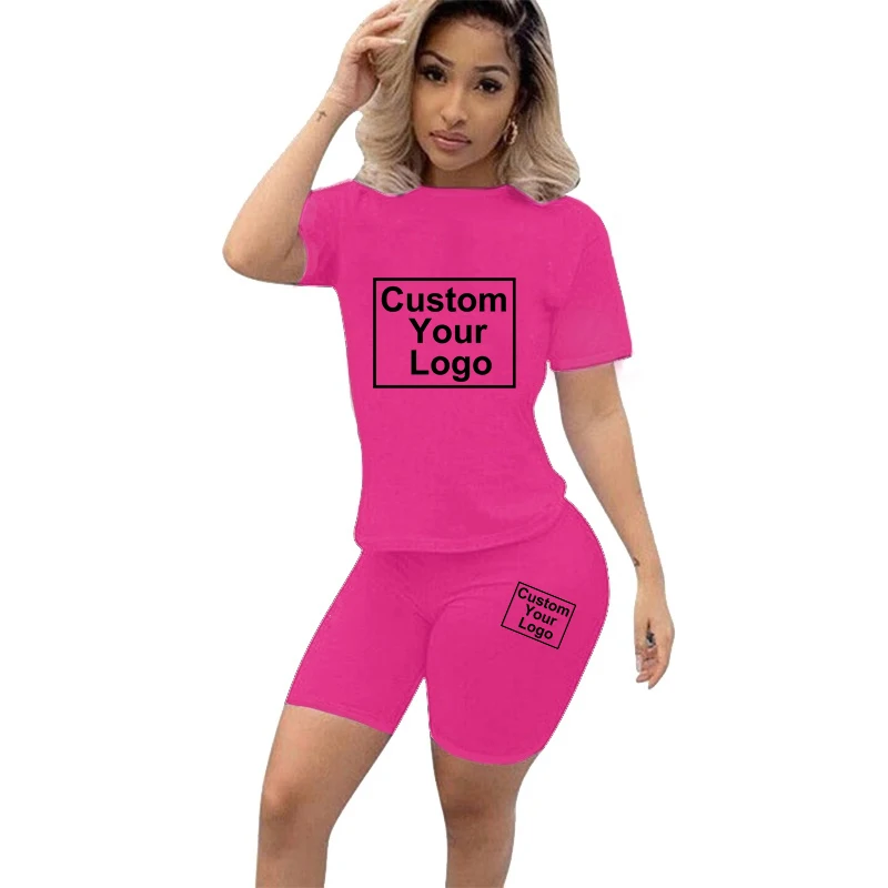 DIY Printed Casual Tracksuit Women Two Piece Set Summer T-Shirts And Shorts sets Solid Color 2 Piece Jogging Suits