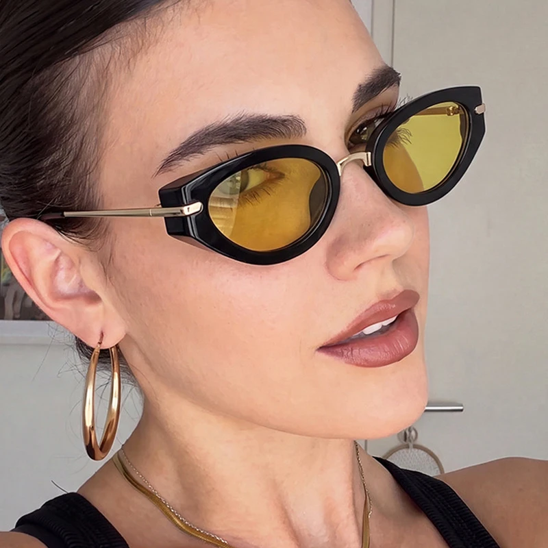 SO&EI Fashion Cat Eye Damen-Sonnenbrille, Retro-Farbverlauf, für Herren, lila, gelbe Farbtöne, UV400