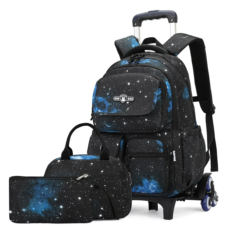 School bag with wheels Students Backpack Trolley Backpacks bags for boys wheeled School Rolling Backpack with Lunch Bag