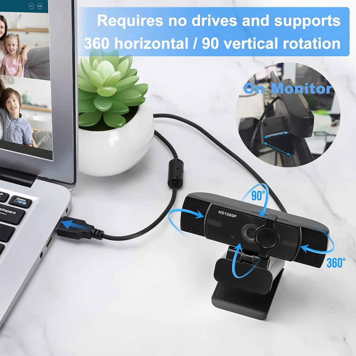 USB Webcam with Microphone, 1080P USB Camera Web Camera Video Cam Calling Conferencing Streaming for PC/Laptop/Computer