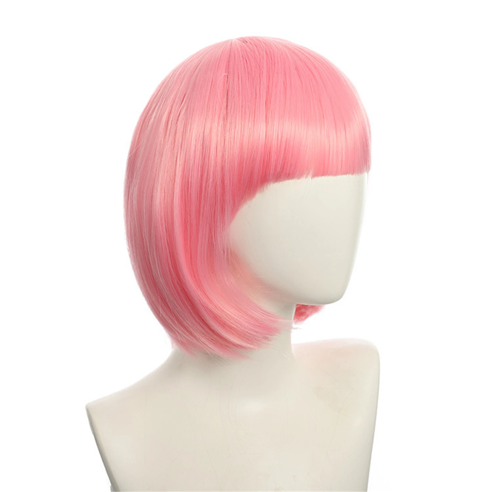 

Halloween Short Bob Synthetic Wigs For Woman With Bangs Blonde Multi Colored Funny Cosplay Student Hairpiece Salon Lolita Party