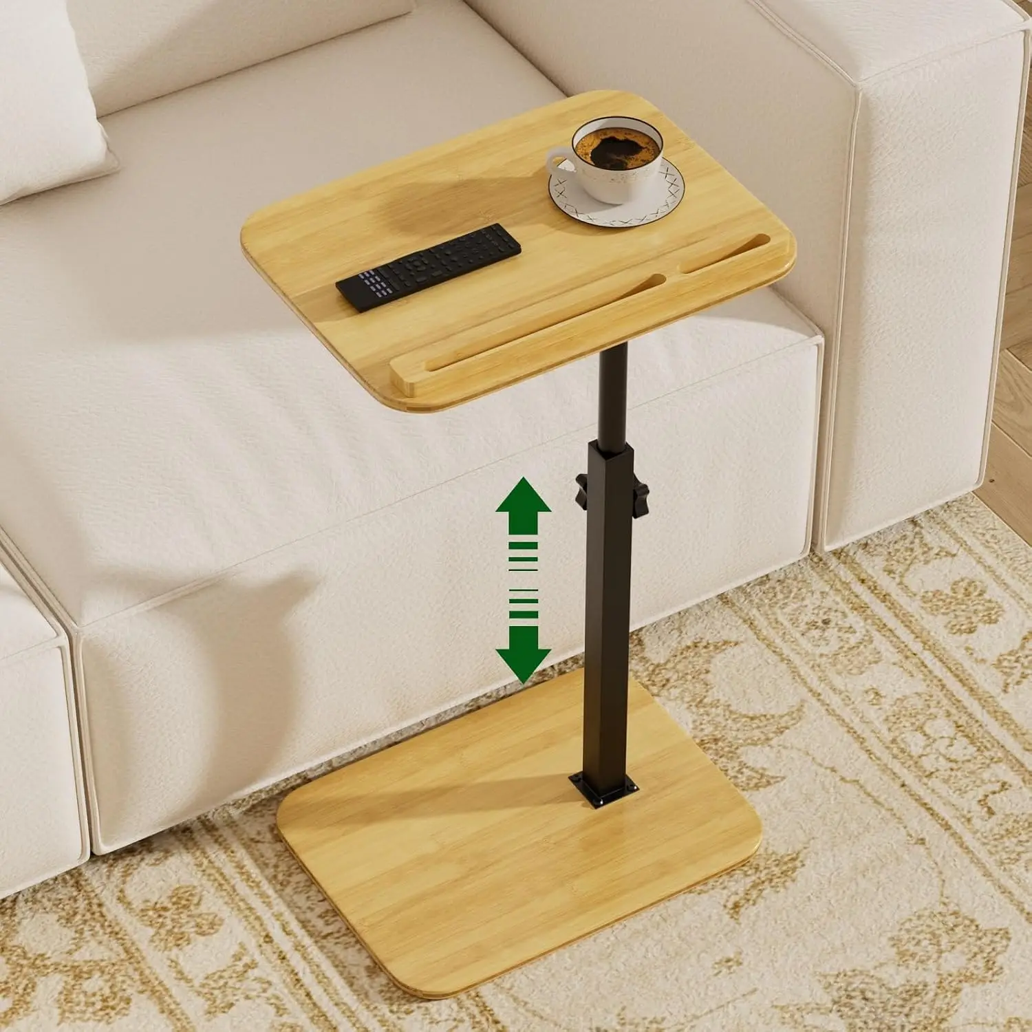 

TV Tray Side Table for Couch - Adjustable Height 360° Rotatable C Table End Table Laptop Desk for Sofa, Perfect for Eat
