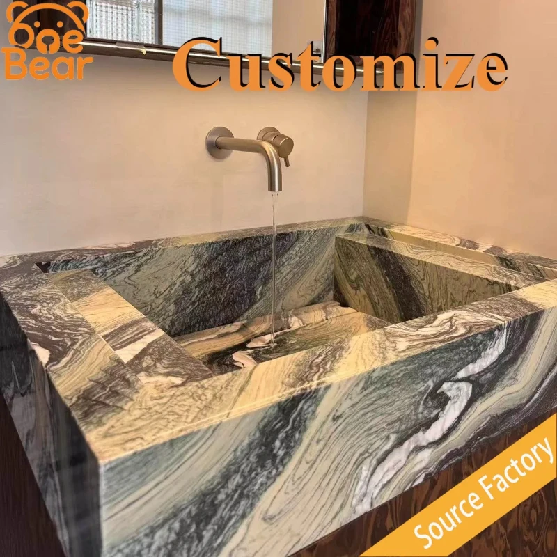 Luxury Grey Marble Vessel Sink Elegant Natural Vein Solid Stone Basin Premium Polished Sink for Villa & Suite