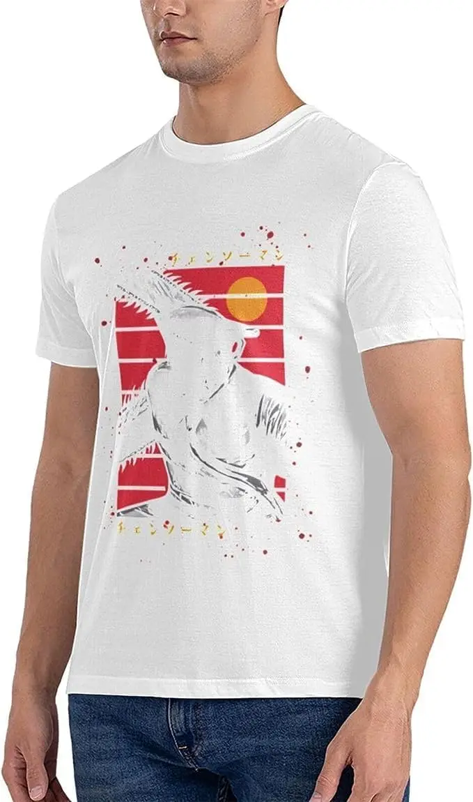 Chainsaw Anime Man Shirt Men's Breathable Custom Cotton Short Sleeve Tshirt Fashion Casual Tops Tees Black