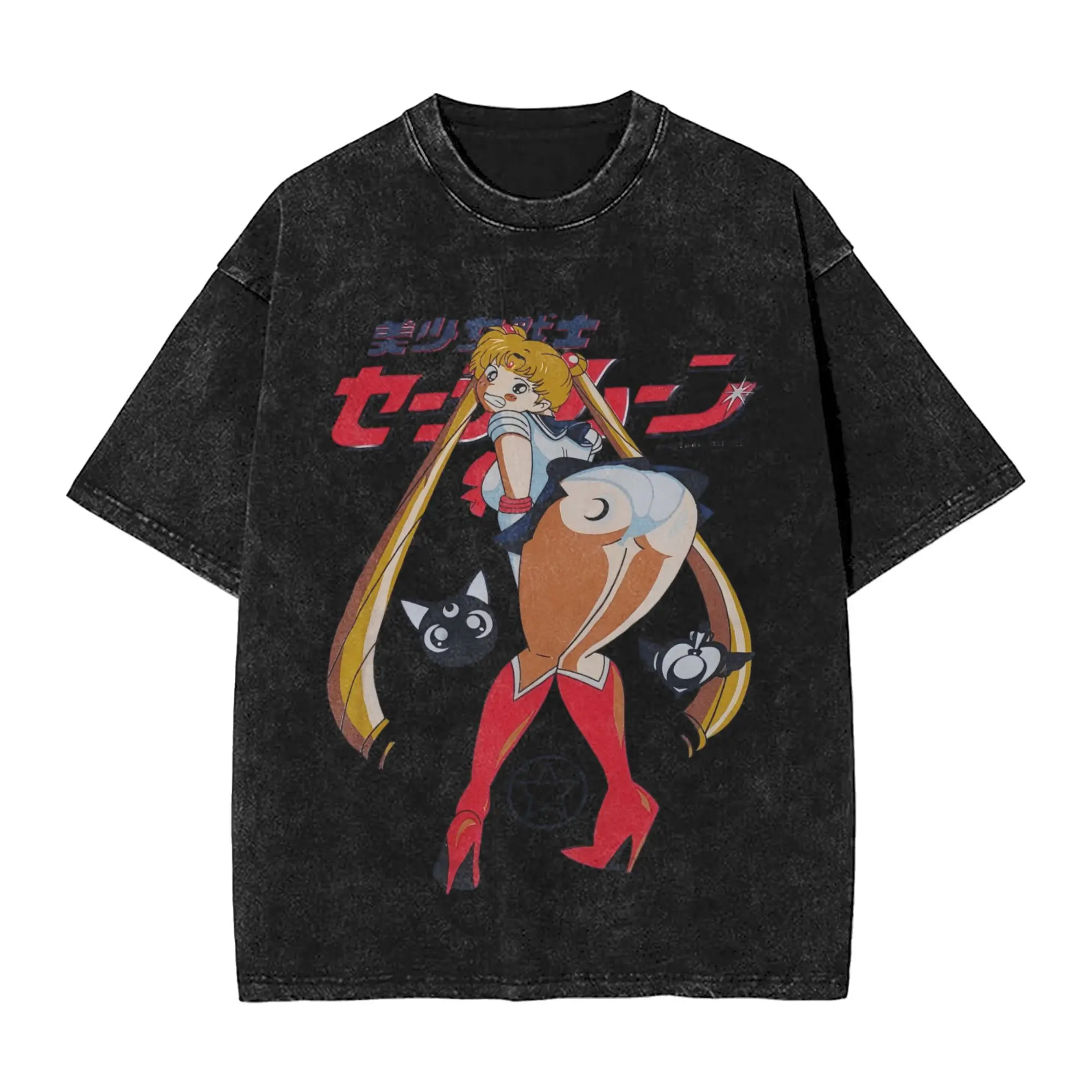 2026 Sailor Moon Anime Bedrucktes T-Shirt für Herren und Damen, gewaschenes T-Shirt, hochwertiges Vintage Baumwoll-T-Shirt, Harajuku Y2K Oberteile