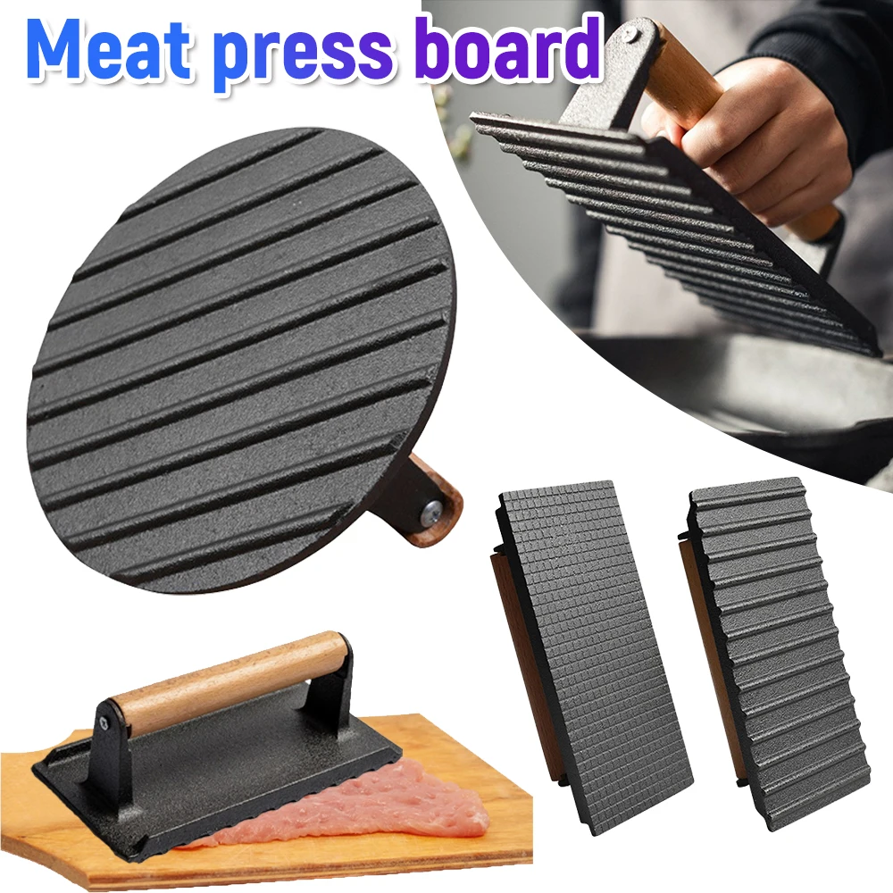 Cast Iron Burger Press Outdoor Non Stick Aluminum Alloy rotundity Hand Meat Burger Press with Wooden Handle for Home Kitchen BBQ