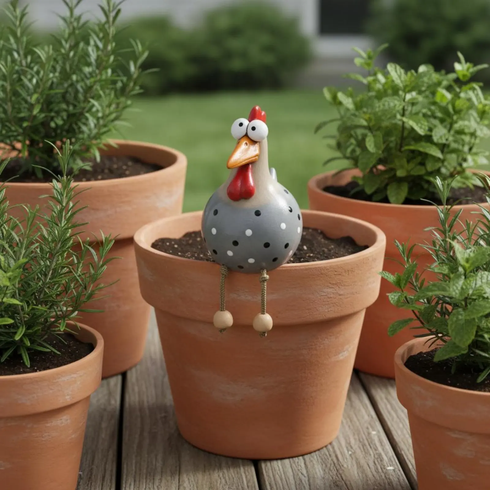 Leg-Dangling Chicken Figurine Playful Design Long-Legged Chicken Decor Hanging Ornament Colorful Handmade Look for Yard, Patio