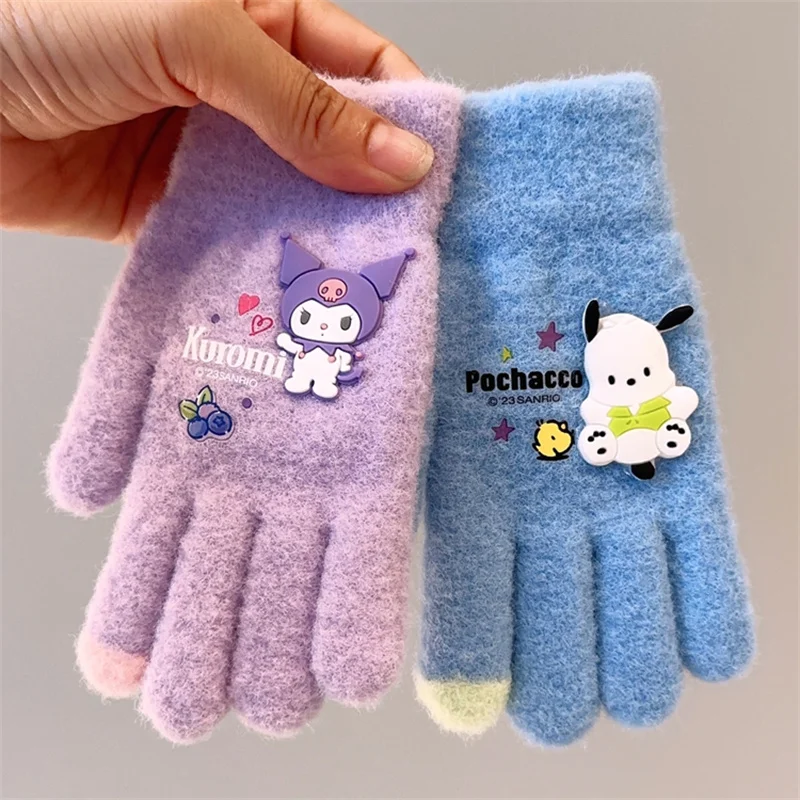 Gants en peluche Sanurgente Cartoon Kuromi My Melody pour adultes et enfants, gants Cold-Verde, écran tactile, cadeaux chauds, Kawaii, hiver