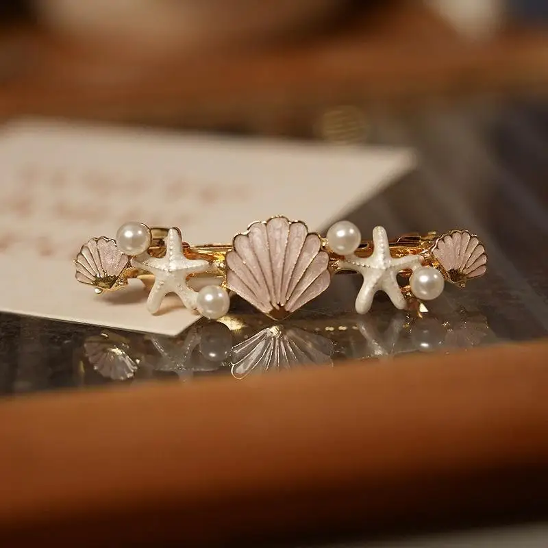 Ocean Wind Shell Starfish Hair Clip Pearl Decoration Side Clip Vacation/daily Styling Sweet Headpiece Women's Hair Clip