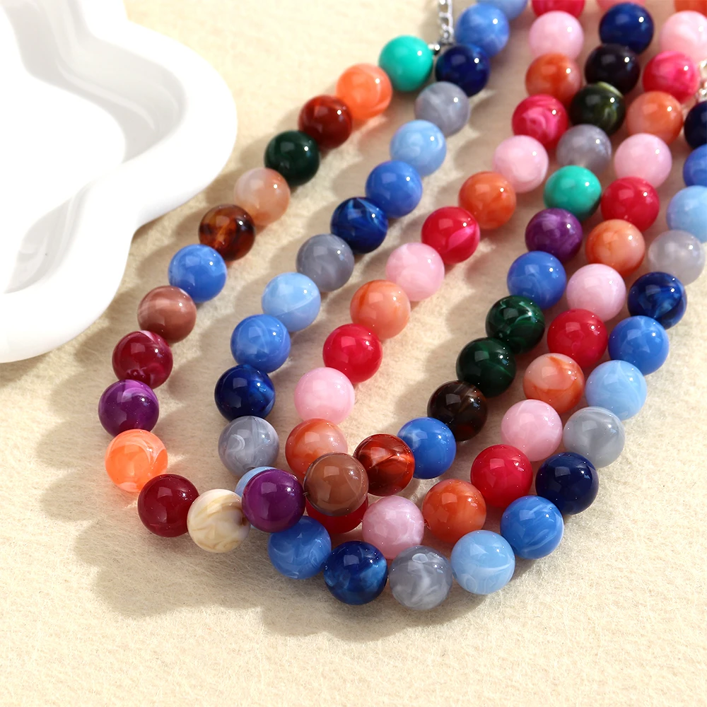Modische Acryl-Halsketten mit 16-mm-Kugelperlen für Damen und Herren, Retro, mehrfarbig, große runde Perlenkette, Statement-Schmuck, Geschenk – Detail 5